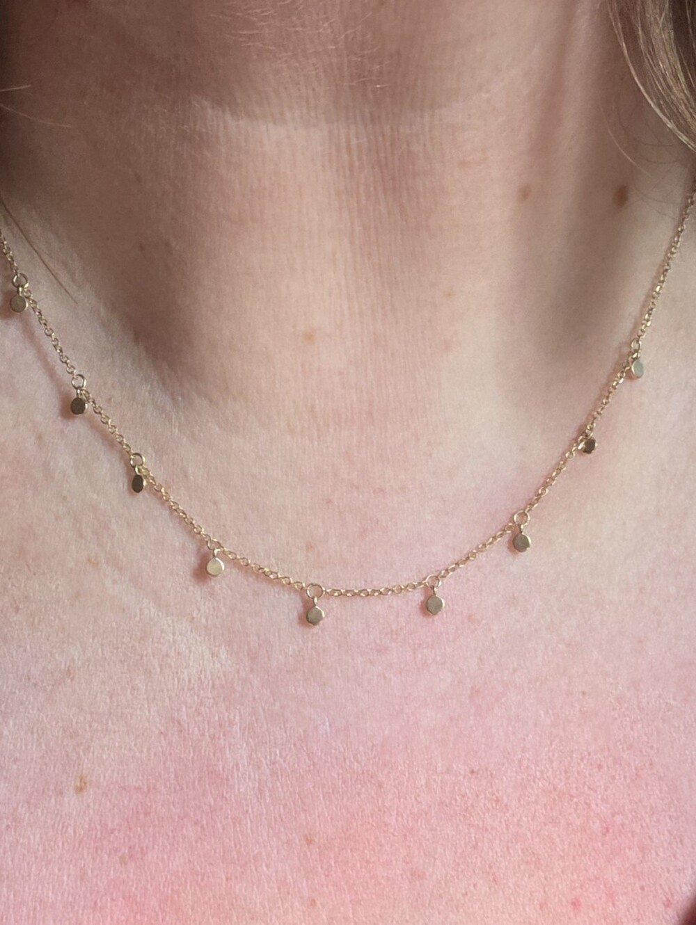 9 Disc Coin Charm Necklace 14K Solid Gold Women Adjustable Rolo Chain 18.5"